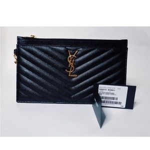 YSL Yves Saint Laurent Monogram Quilted Leather Wallet Clutch Pouch Wallet